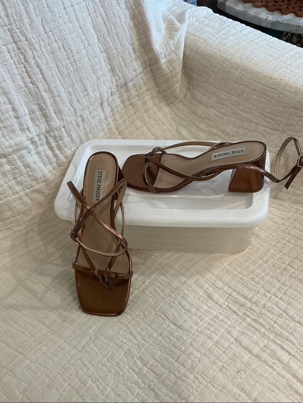 Steve Madden Metallic Brown Strappy Block Heel Sandals